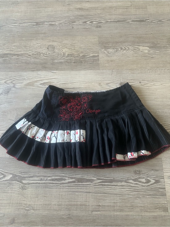 Kenzo Dresses & Skirts - Kenzo Black Mini Skirt with Red Floral Embroidery and White Inset